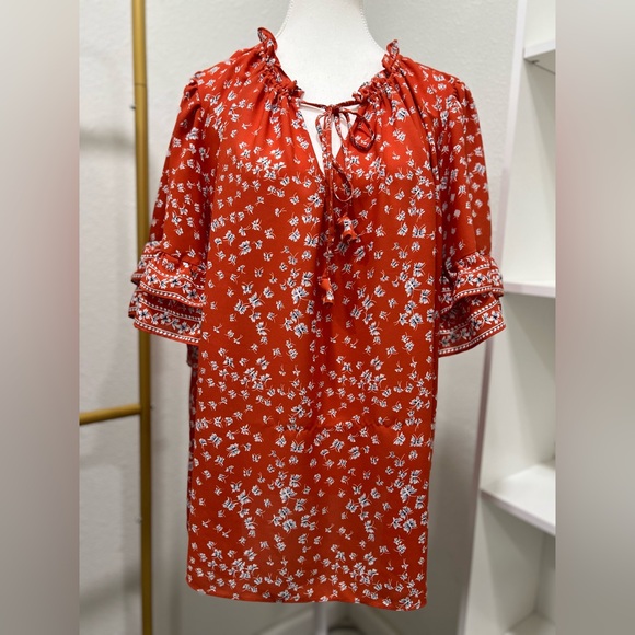 Max Studio Tops - MAX STUDIO Boho Ruffle Sleeves Tie Front Orange Top EUC